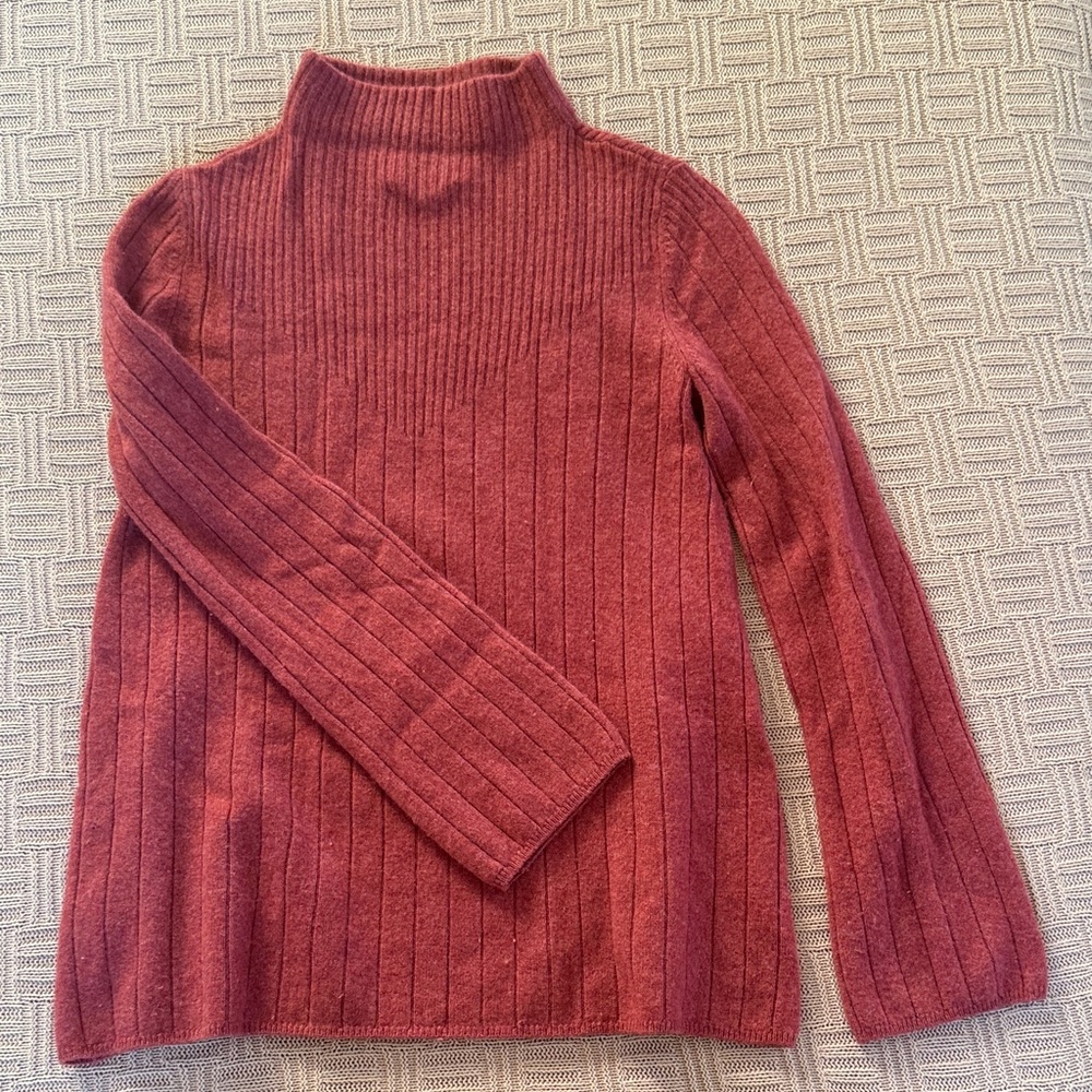 100% Cashmere Nanette Lepore Ribbed Cowl Neck Sweater - Dusty Red